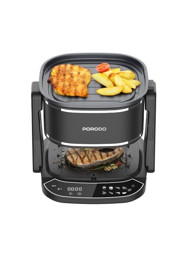 Air Fryer and Electric Grill 2 in 1 Machine with Looking through Basket / Airfryer 4.5L with 8 Preset Programs / Washable Glass Container / No Pre-Heat Needed / Oil-Free Crispy And Healthy Cooking / Temperature Control - Black
